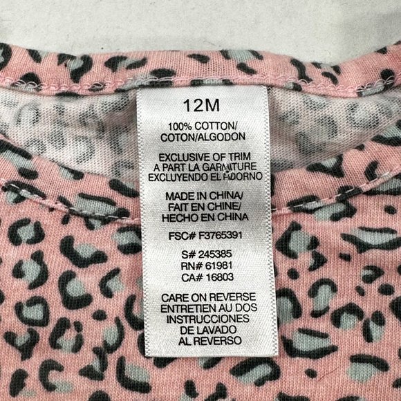 Avon Girl's Size 12 Month 2 Piece Top And Pant Set Animal Print Pink Preowned - Picture 3 of 16